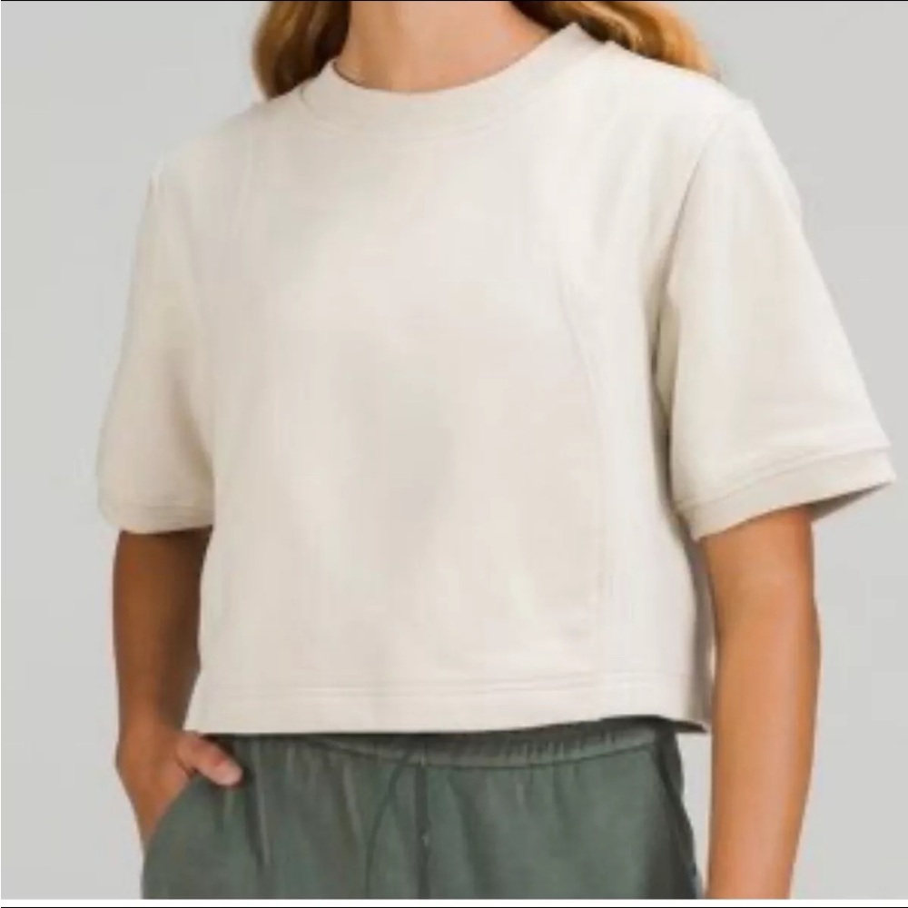 lululemon Cotton French Terry Swift Tee Crop Naturel Ivory Shirt Women Sz 4